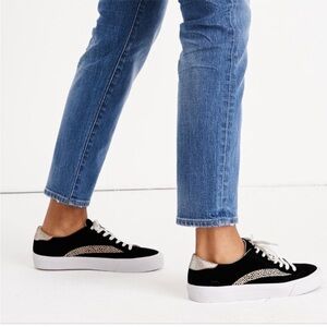 Madewell MWL Low Top Sneakers Black Suede Spotted Calf Hair Stripe Size 7